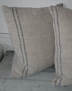 19thc Pair of Double Sided Homespun Linen pillows