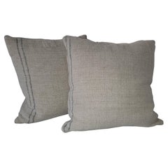 19thc Pair of Double Sided Homespun Linen pillows