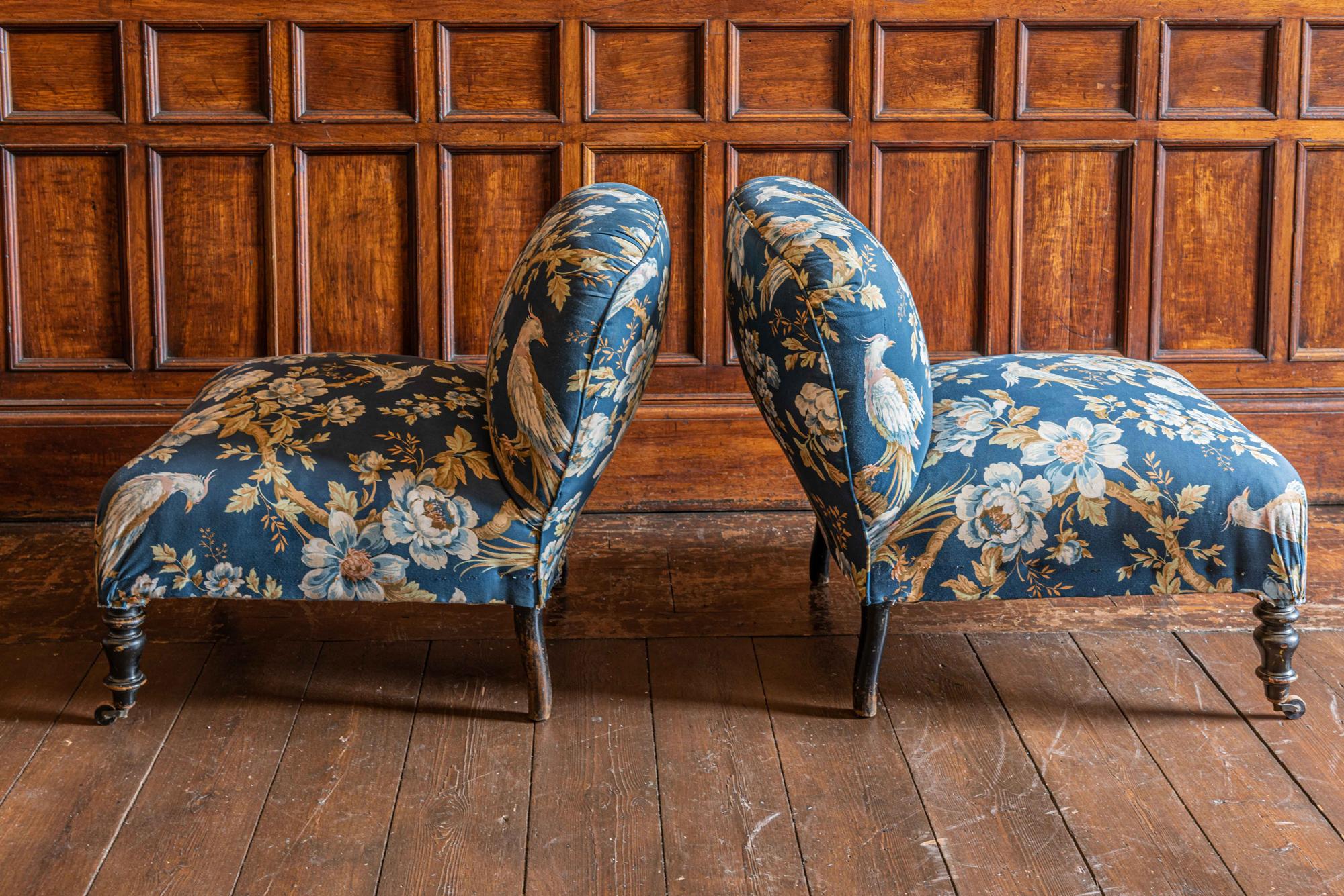 French 19th Century Pair of Ebonized Napoleon III Slipper Chairs