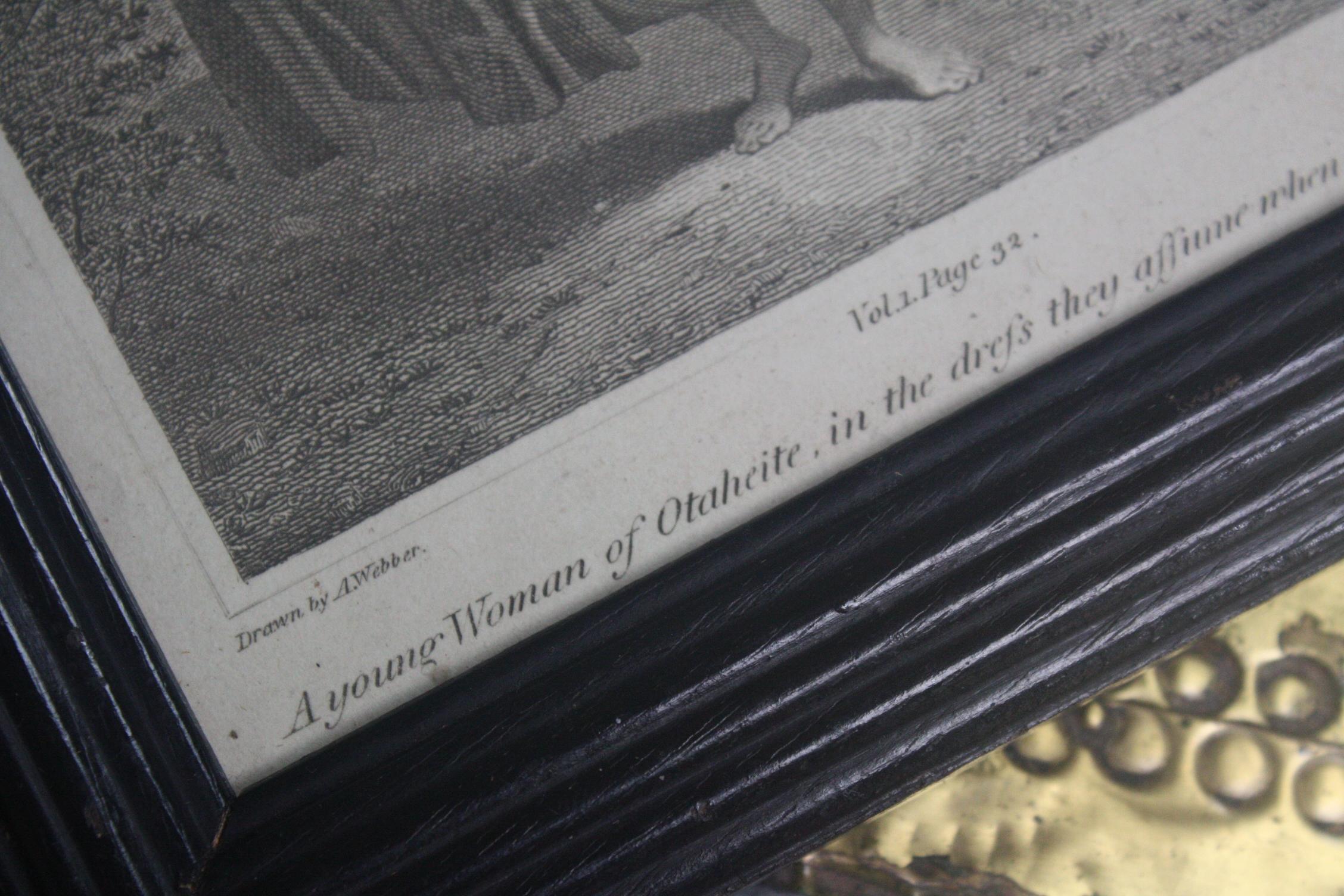 Glass Pair of Oceania and Pacific Island Engravings in Reeded Ebonised Frames