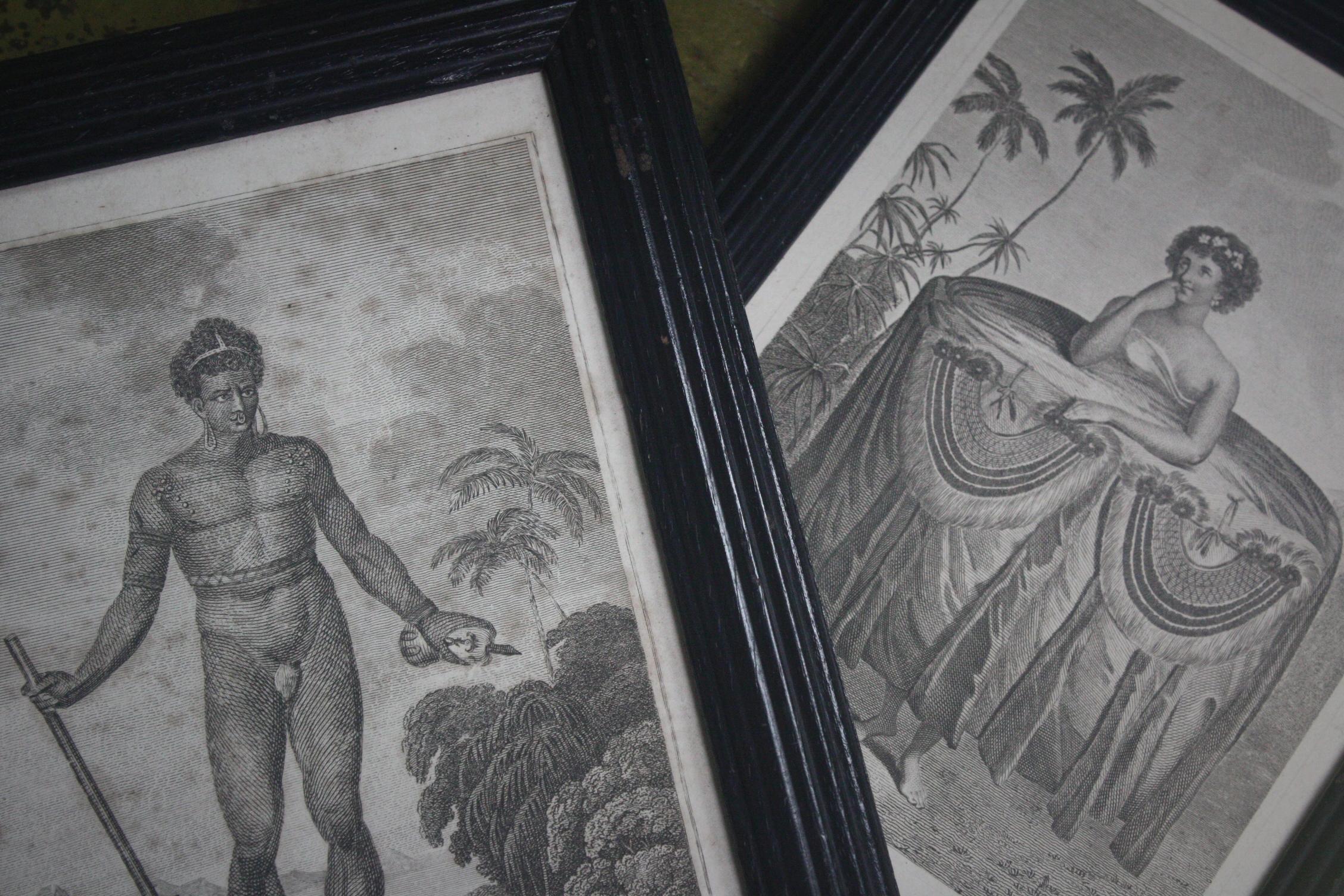 Pair of Oceania and Pacific Island Engravings in Reeded Ebonised Frames 1