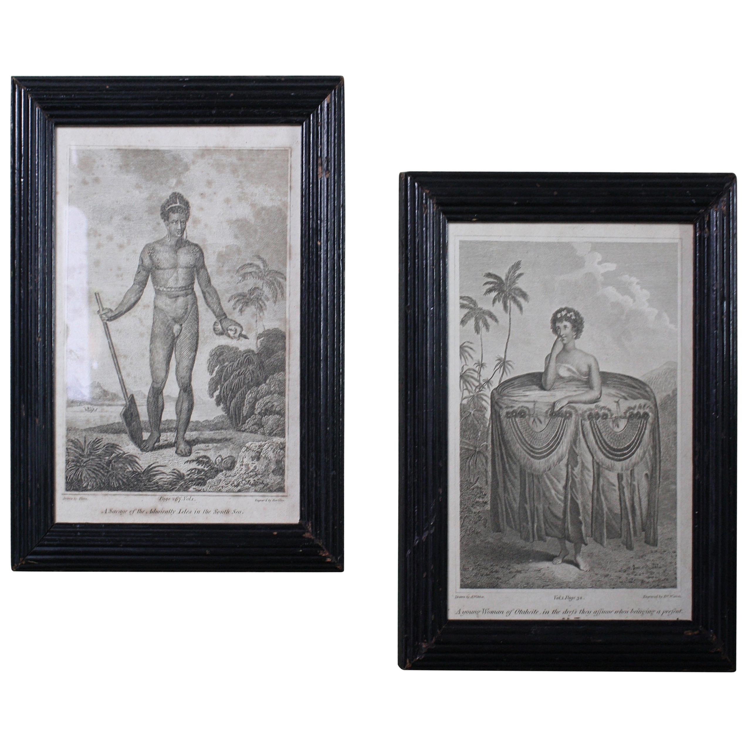 Pair of Oceania and Pacific Island Engravings in Reeded Ebonised Frames