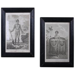 Pair of Oceania and Pacific Island Engravings in Reeded Ebonised Frames