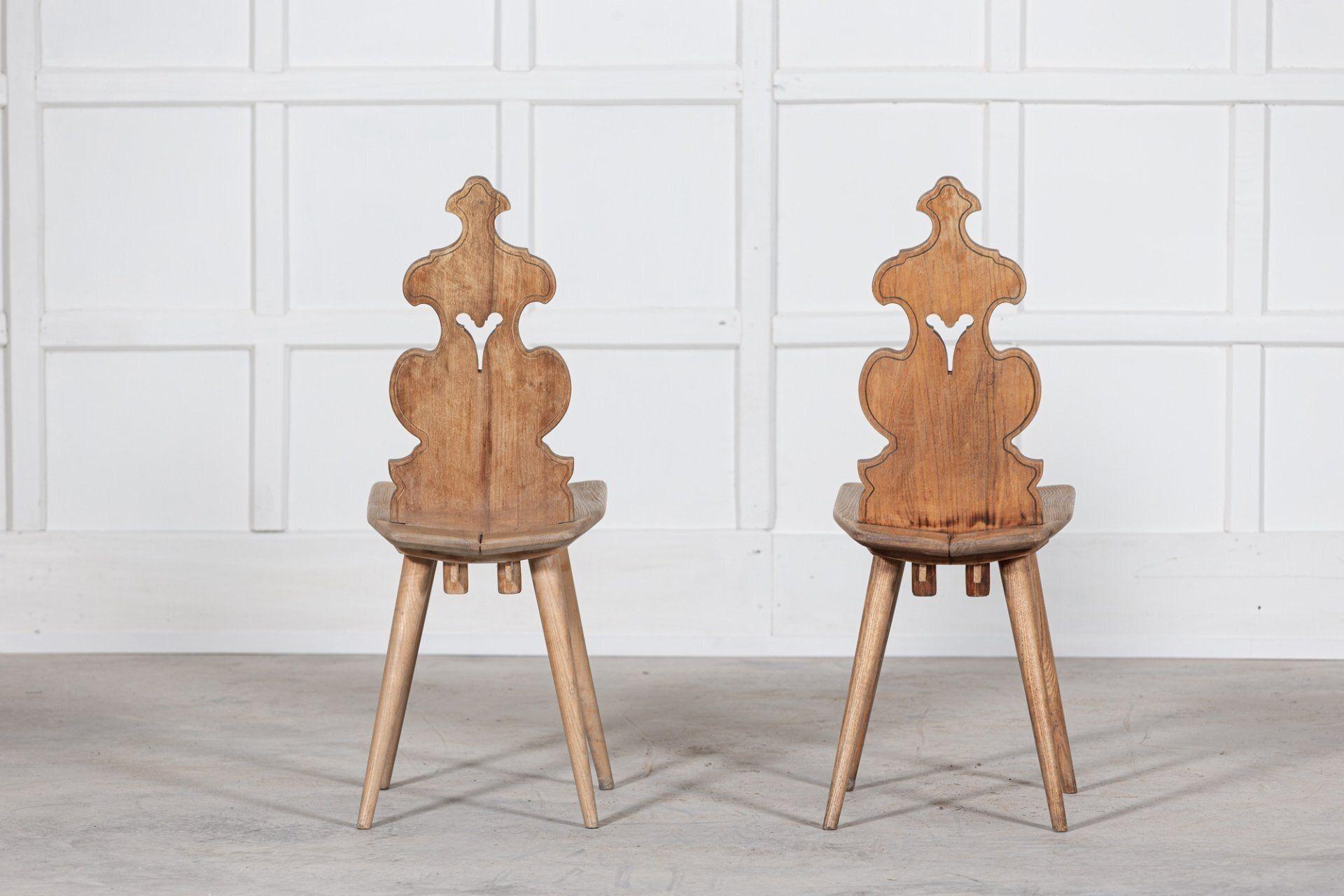 19thc Pair Swiss Elm Hall Chairs For Sale 3