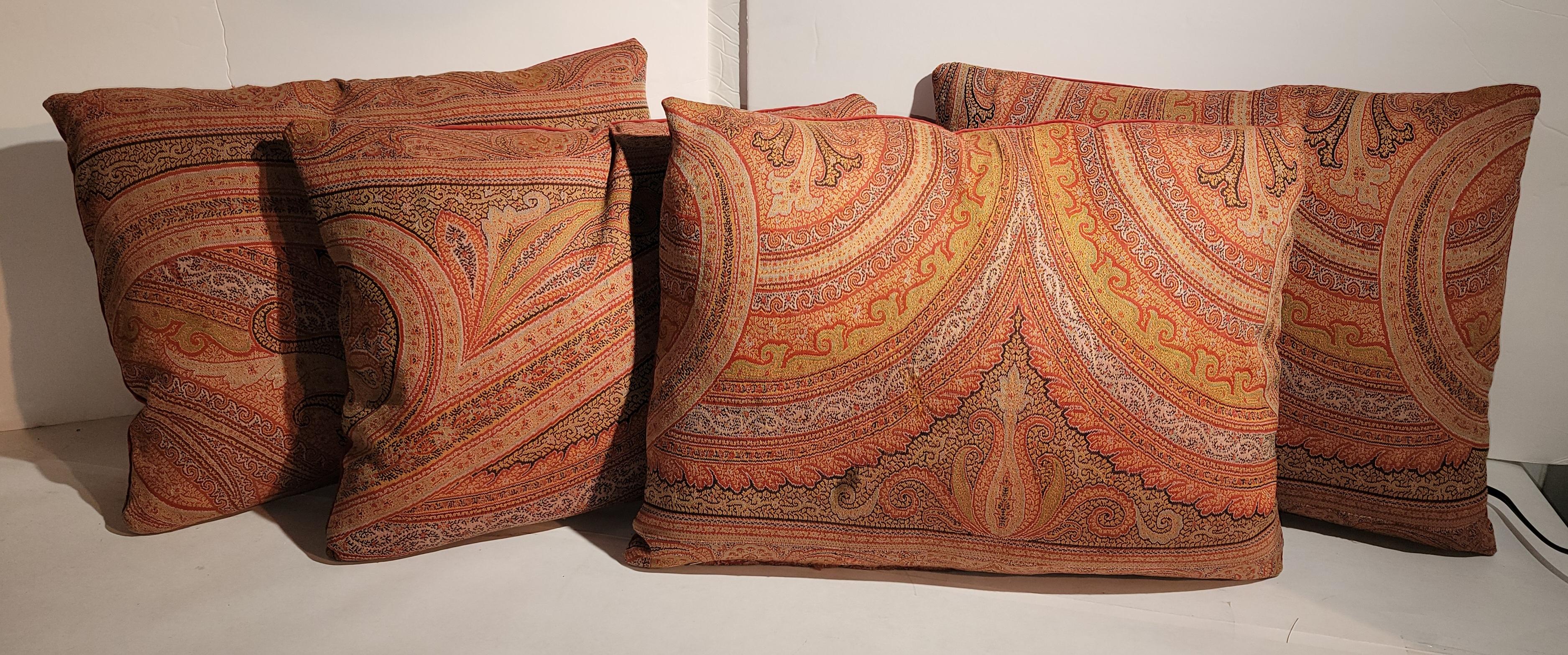 American 19Thc Paisley Pillows With Burnt Rust  Velvet  Backings-Pair For Sale