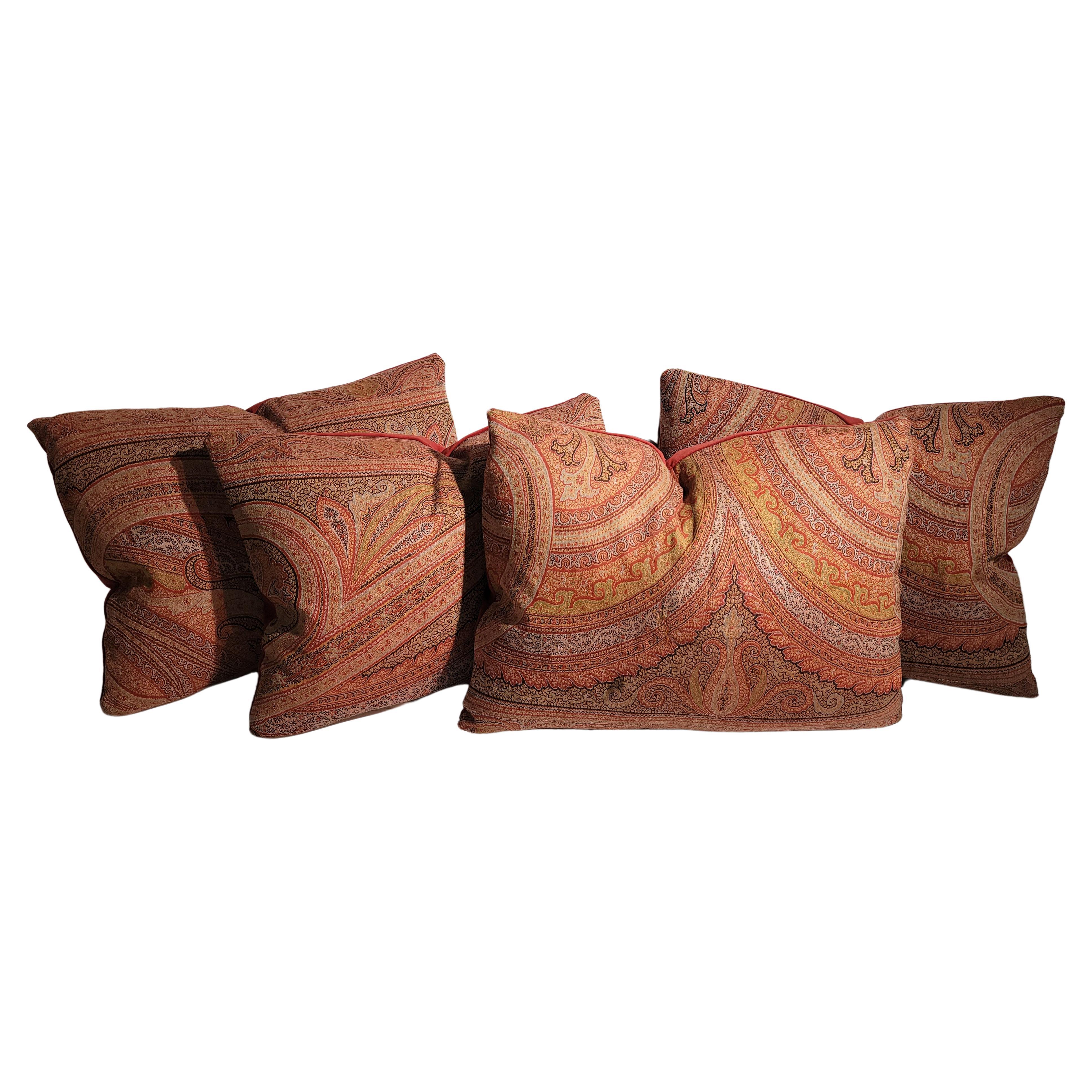 19Thc Paisley Pillows With Burnt Rust  Velvet  Backings-Pair For Sale