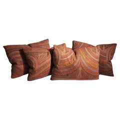 Antique 19Thc Paisley Pillows With Burnt Rust  Velvet  Backings-Pair