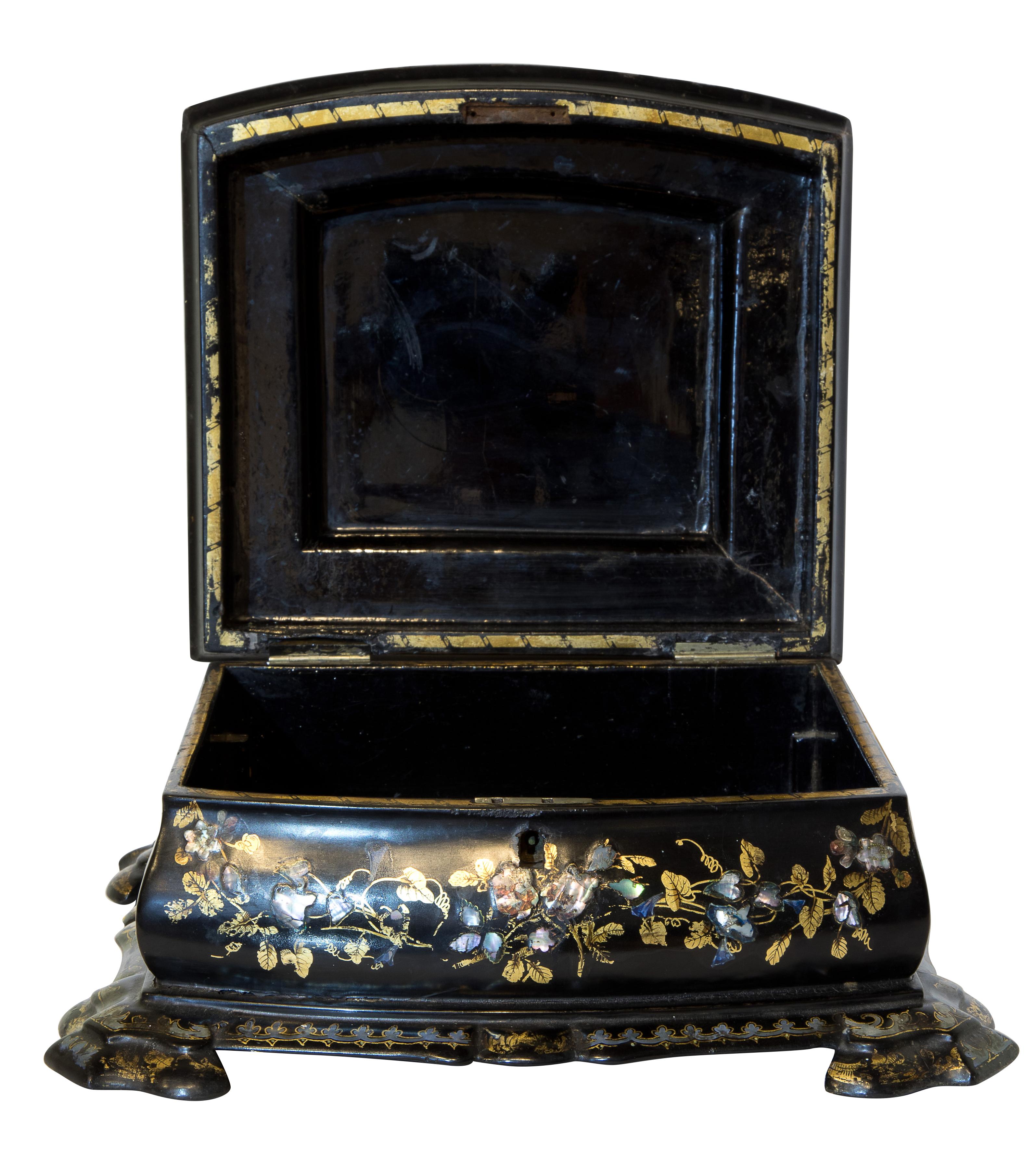 19th century papier mache / mother of pearl inlaid box.