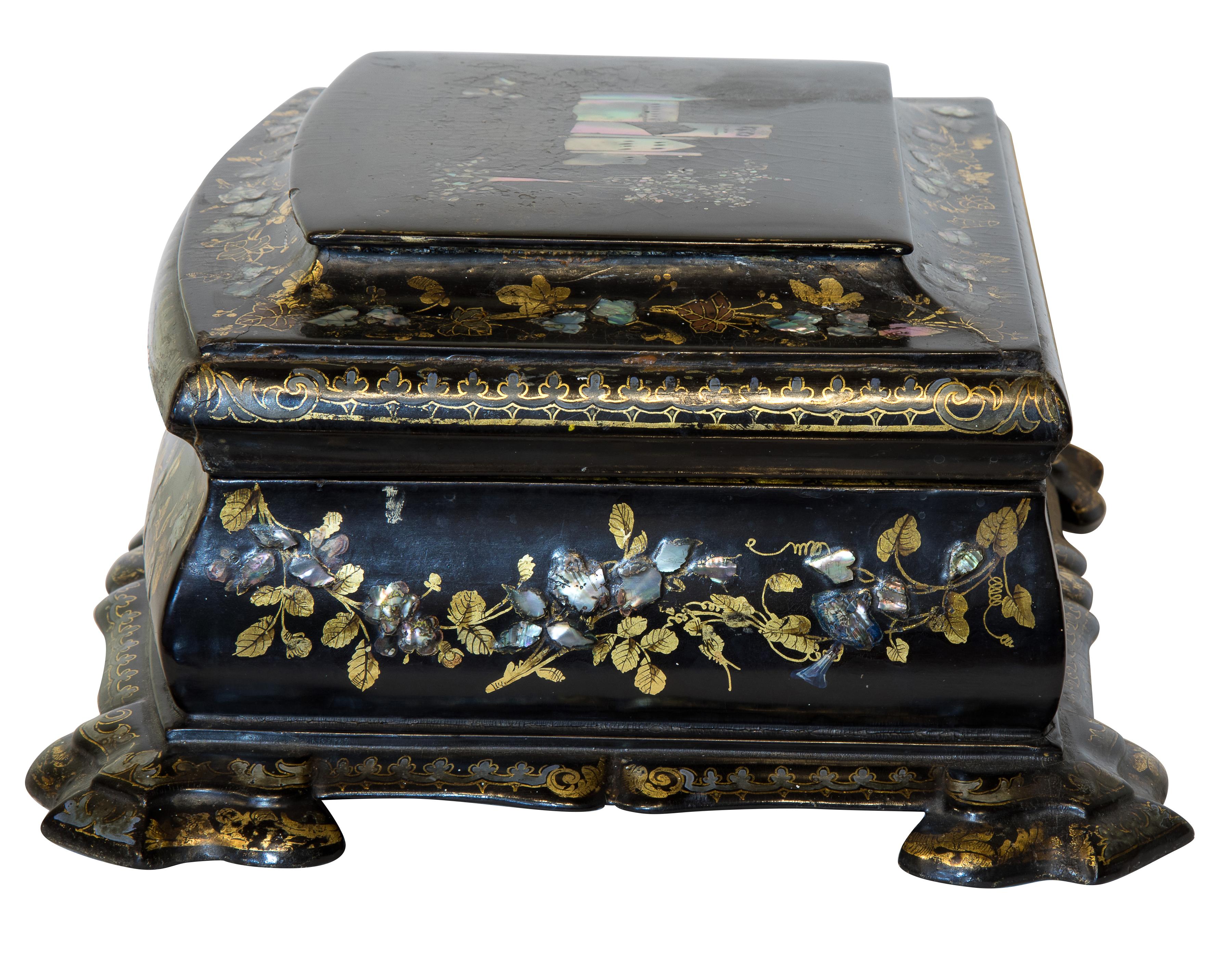 Victorian 19th Century Papier Mache and Mother of Pearl Inlaid Box, circa 1860 For Sale
