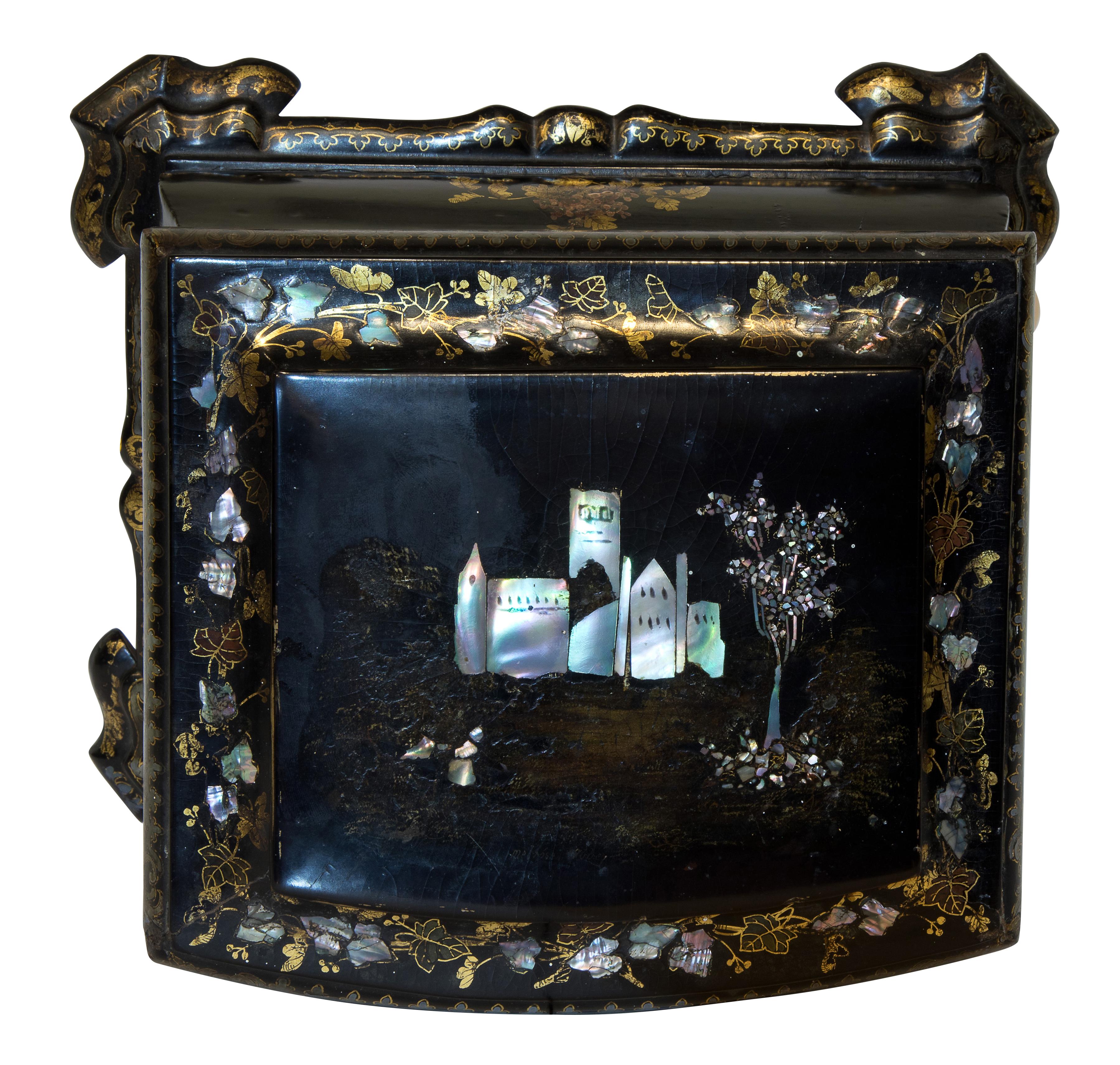 English 19th Century Papier Mache and Mother of Pearl Inlaid Box, circa 1860 For Sale