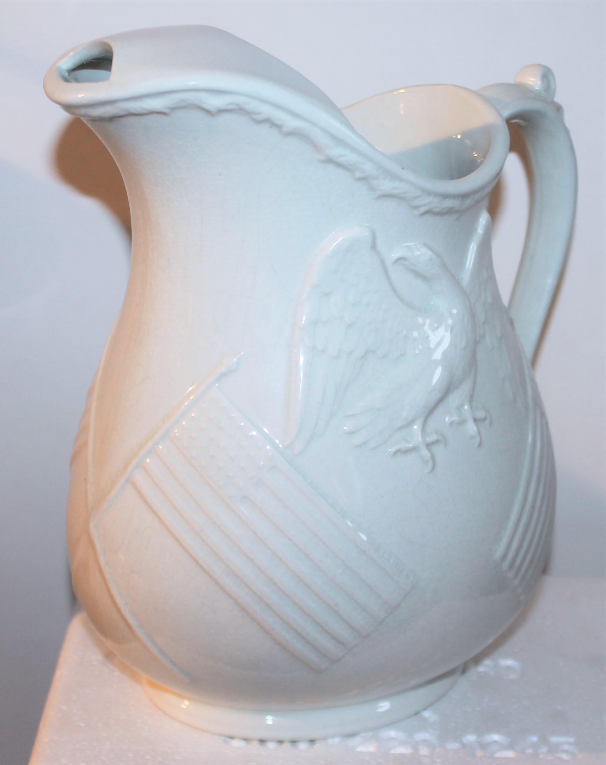 Adirondack 19thc Patriotic American Cross Flags & Eagle Embossed Ironstone Water Pitcher For Sale