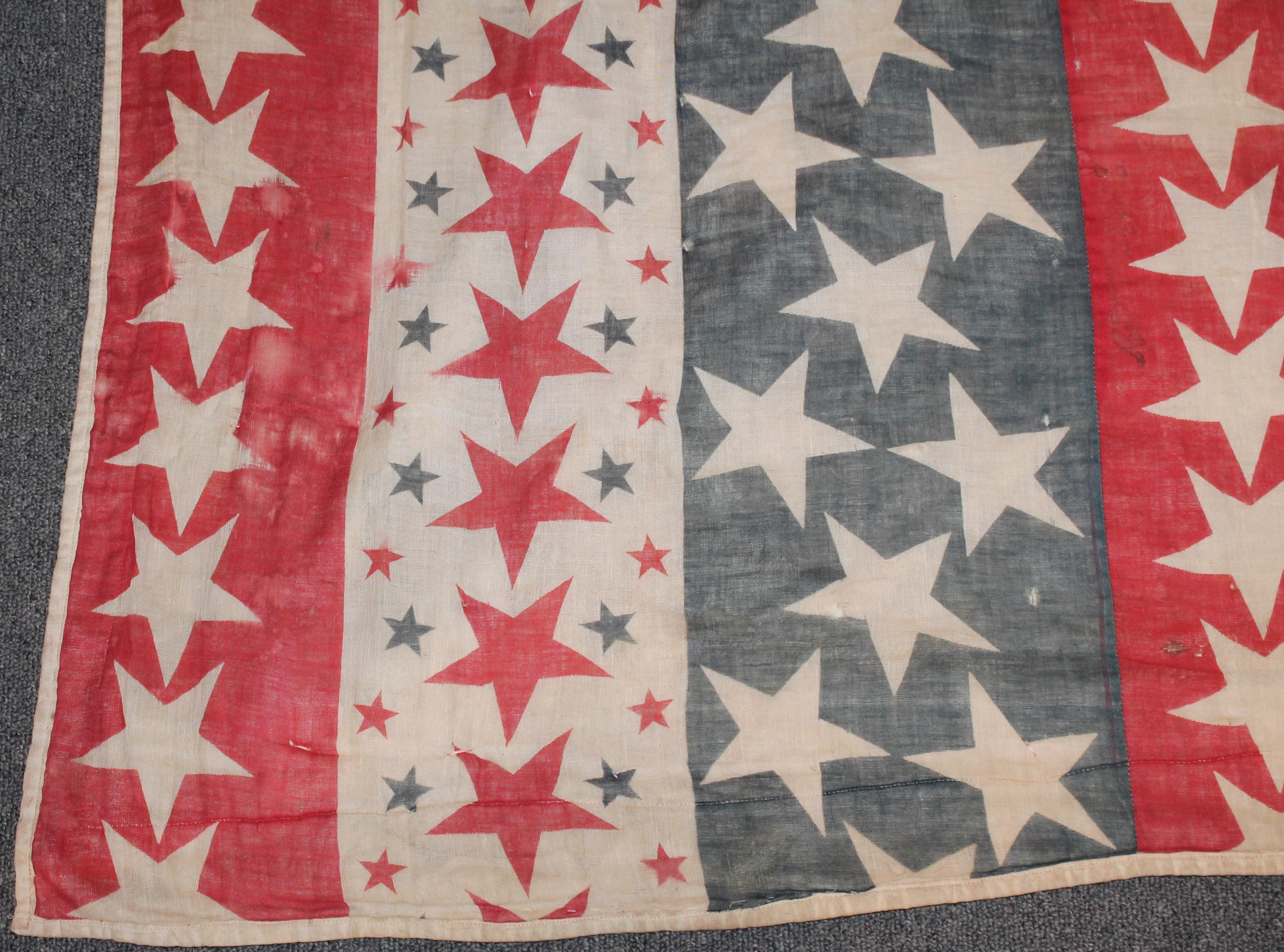 Adirondack 19th Century Patriotic Bunting Stars Tied Quilt Dated 1898