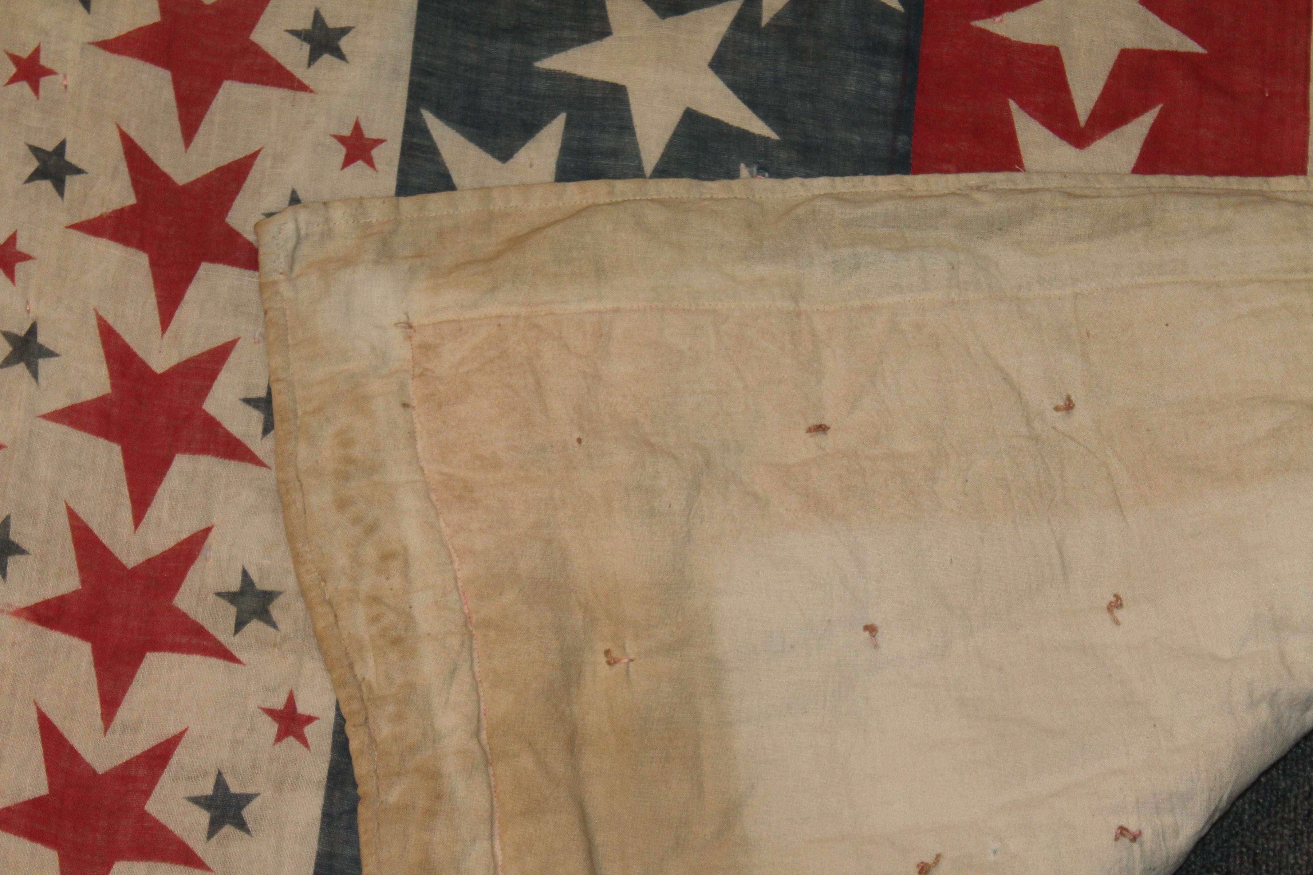 Cotton 19th Century Patriotic Bunting Stars Tied Quilt Dated 1898