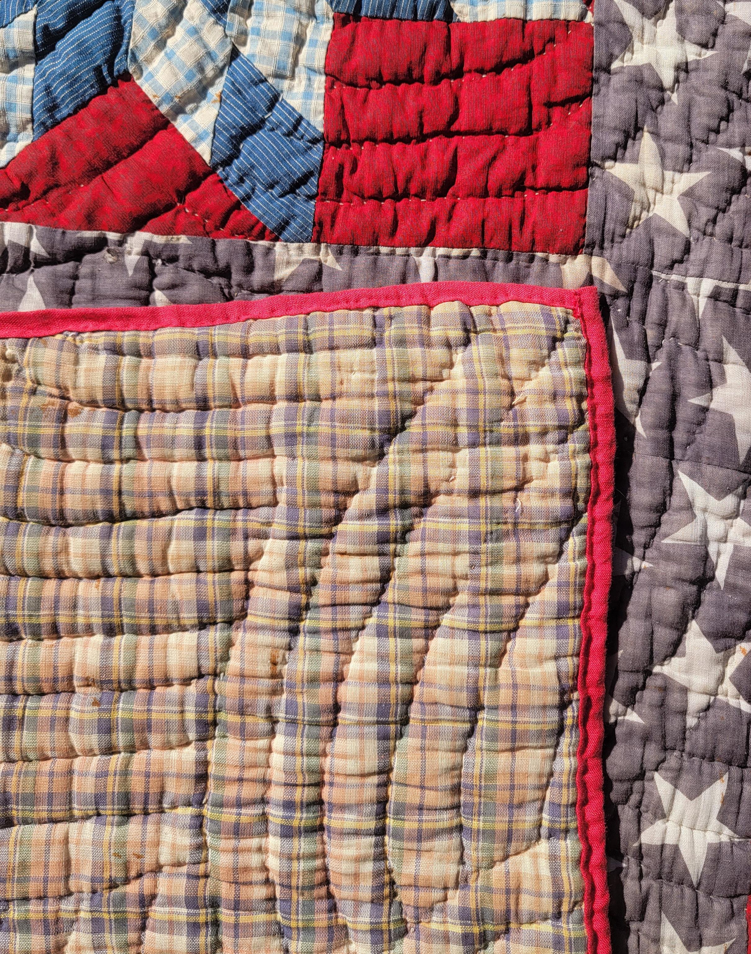 Cotton 19thc Patriotic Contained Eight Point Stars Quilt