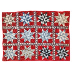 Antique 19thc Patriotic Contained Eight Point Stars Quilt