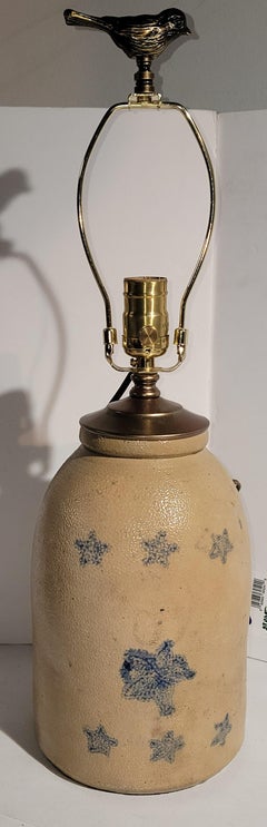 19thc Patriotic Crock Table lamp With Brass Bird Finial