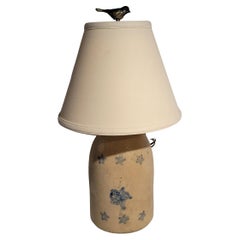19thc Patriotic Crock Table lamp With Brass Bird Finial