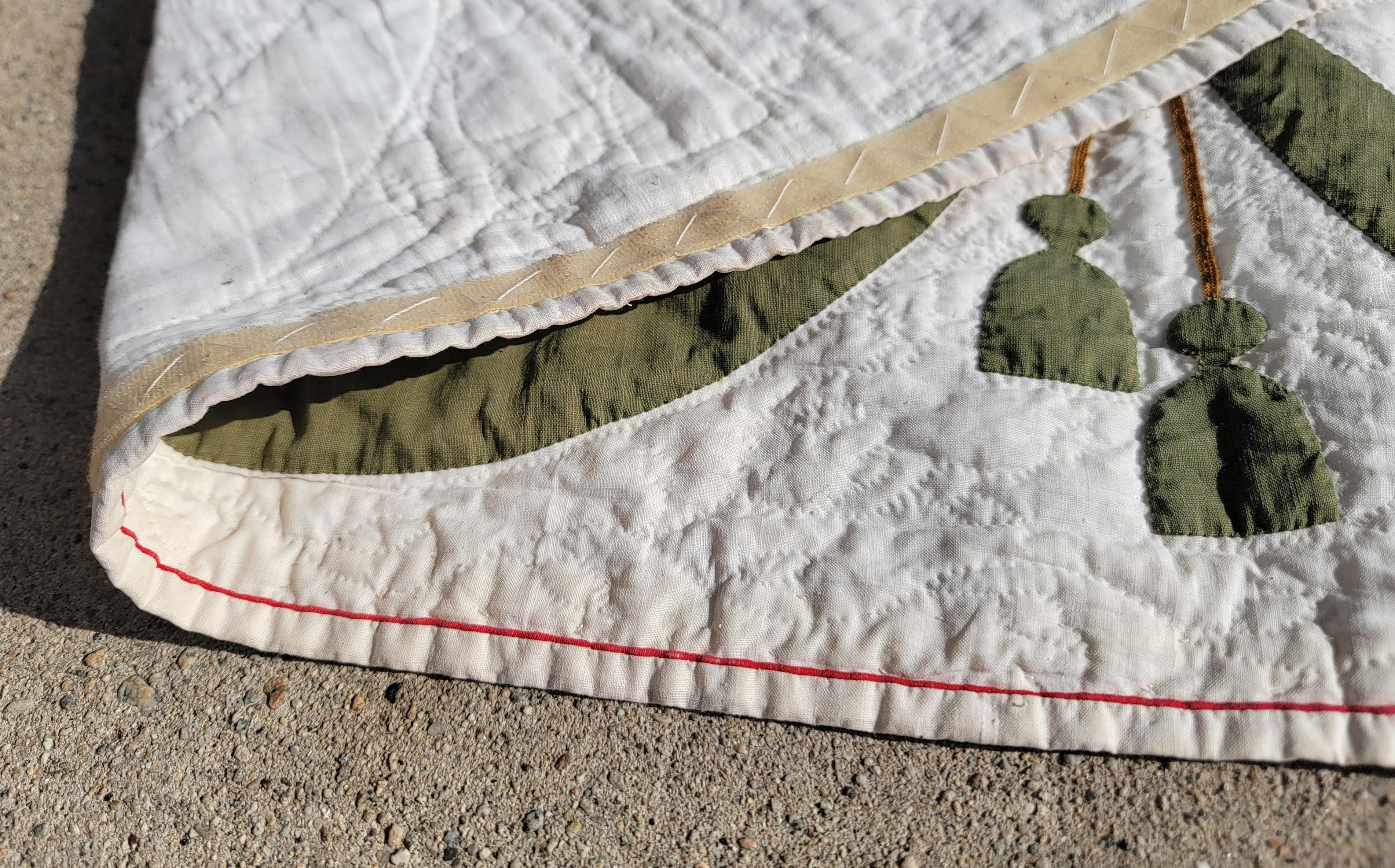 19th C Patriotic Flag Quilt & Red & Green Applique 4