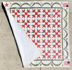 19th C Patriotic Flag Quilt & Red & Green Applique