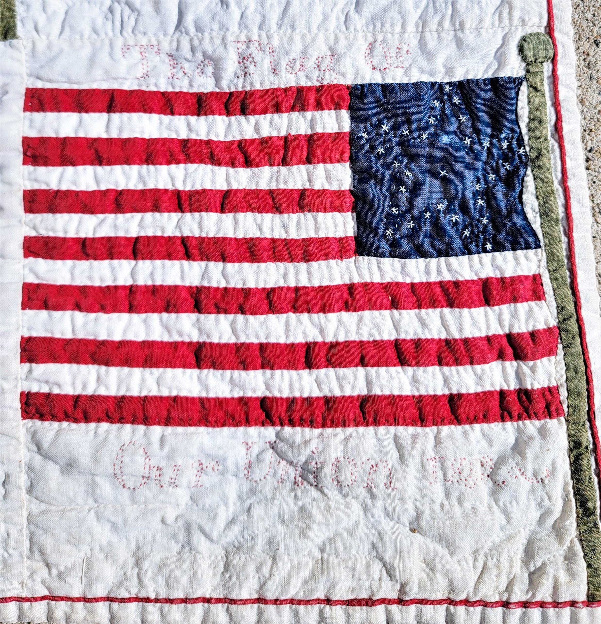 19th C Patriotic Flag Quilt & Red & Green Applique For Sale 1