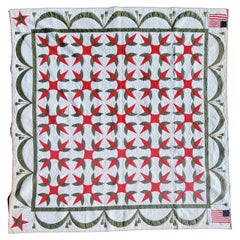 19th C Patriotic Flag Quilt & Red & Green Applique