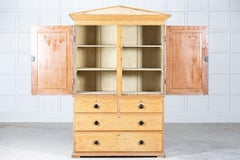 19thC Pedimented English Pine Linen Press