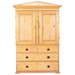 19thC Pedimented English Pine Linen Press