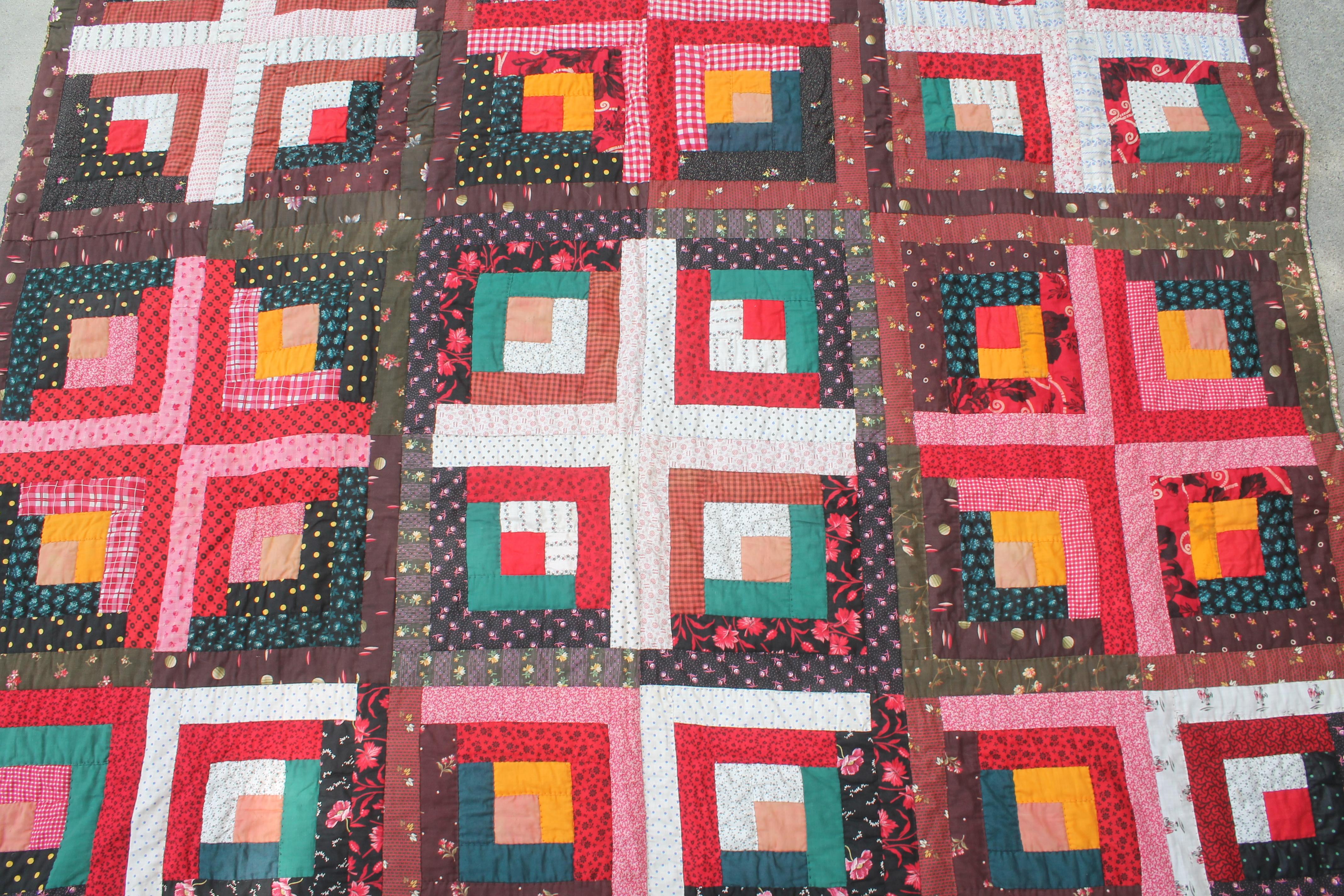 Hand-Crafted 19thc Pennsylvania Log Cabin Quilt For Sale