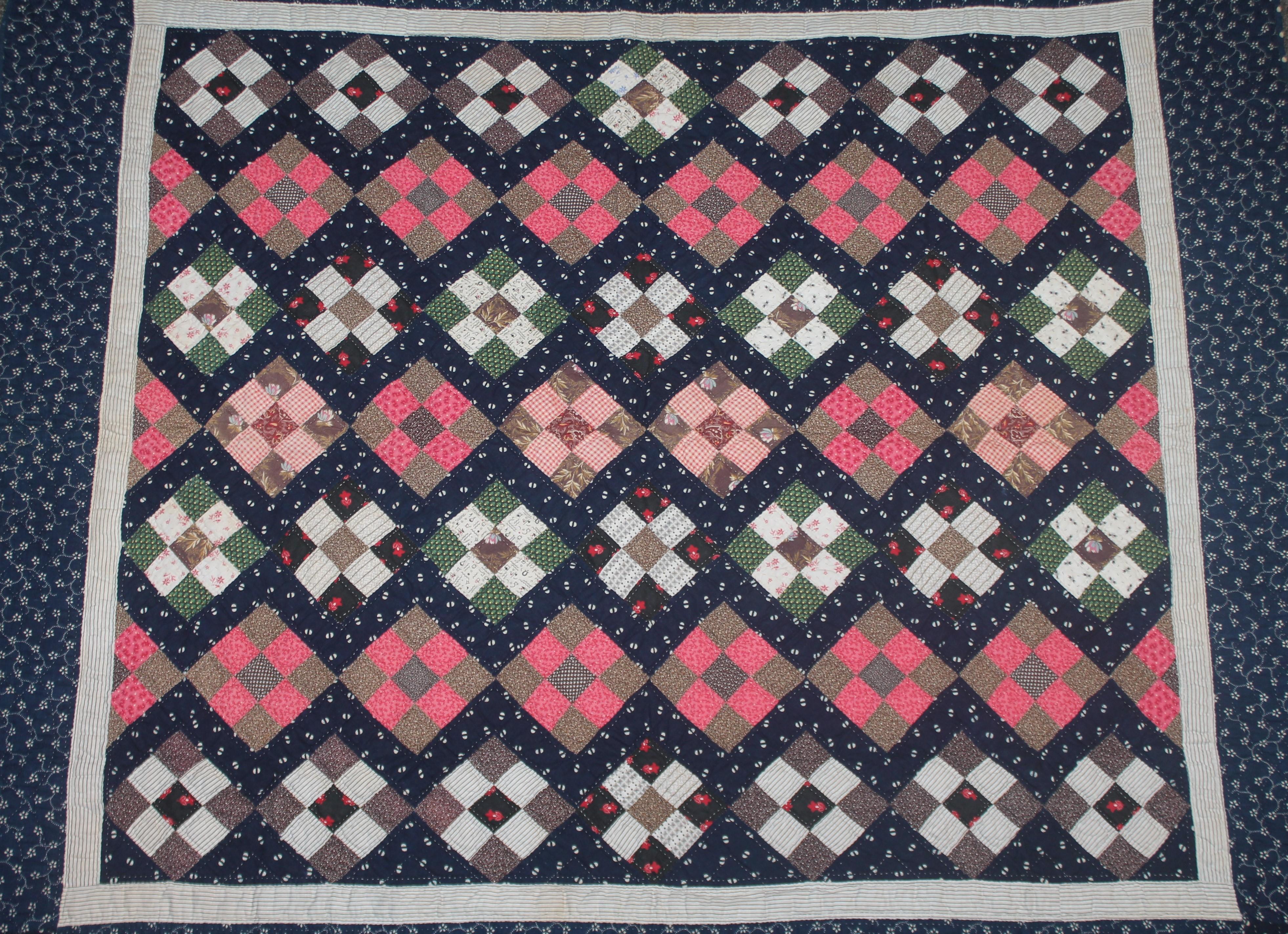 American 19thc Pennsylvania Nine Patch Postage Stamp Crib Quilt For Sale