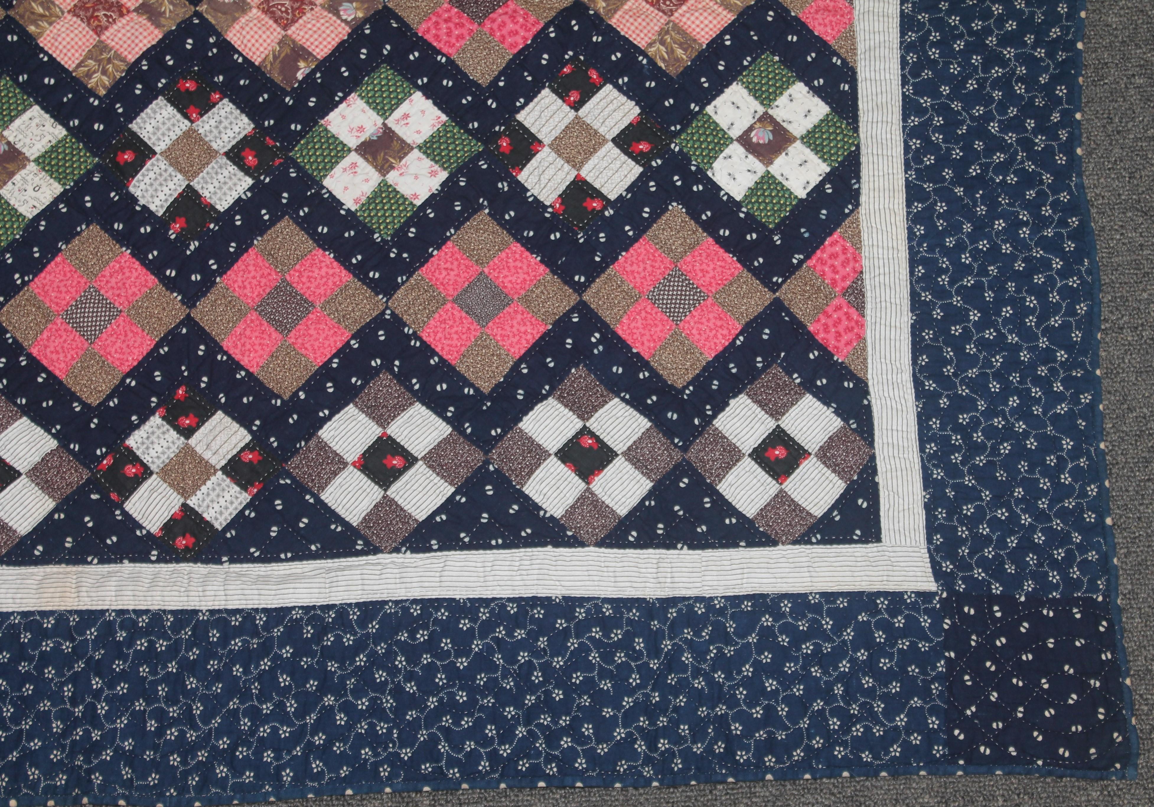 19th Century 19thc Pennsylvania Nine Patch Postage Stamp Crib Quilt For Sale