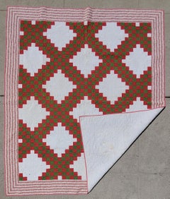 19thC Pennsylvania Red & Green Triple Irish Chain Quilt