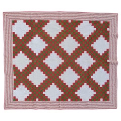 19thC Pennsylvania Red & Green Triple Irish Chain Quilt