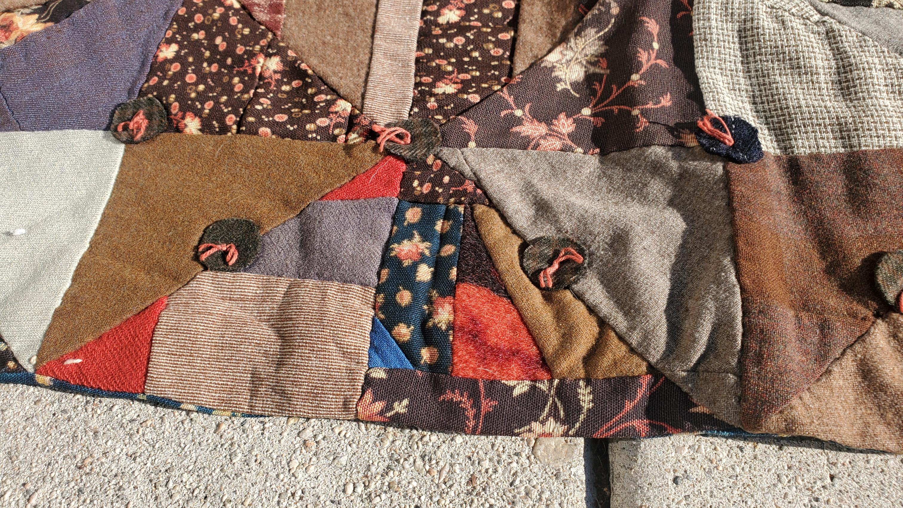 Hand-Crafted 19thc Pennsylvania Wool Contained Crazy Quilt For Sale