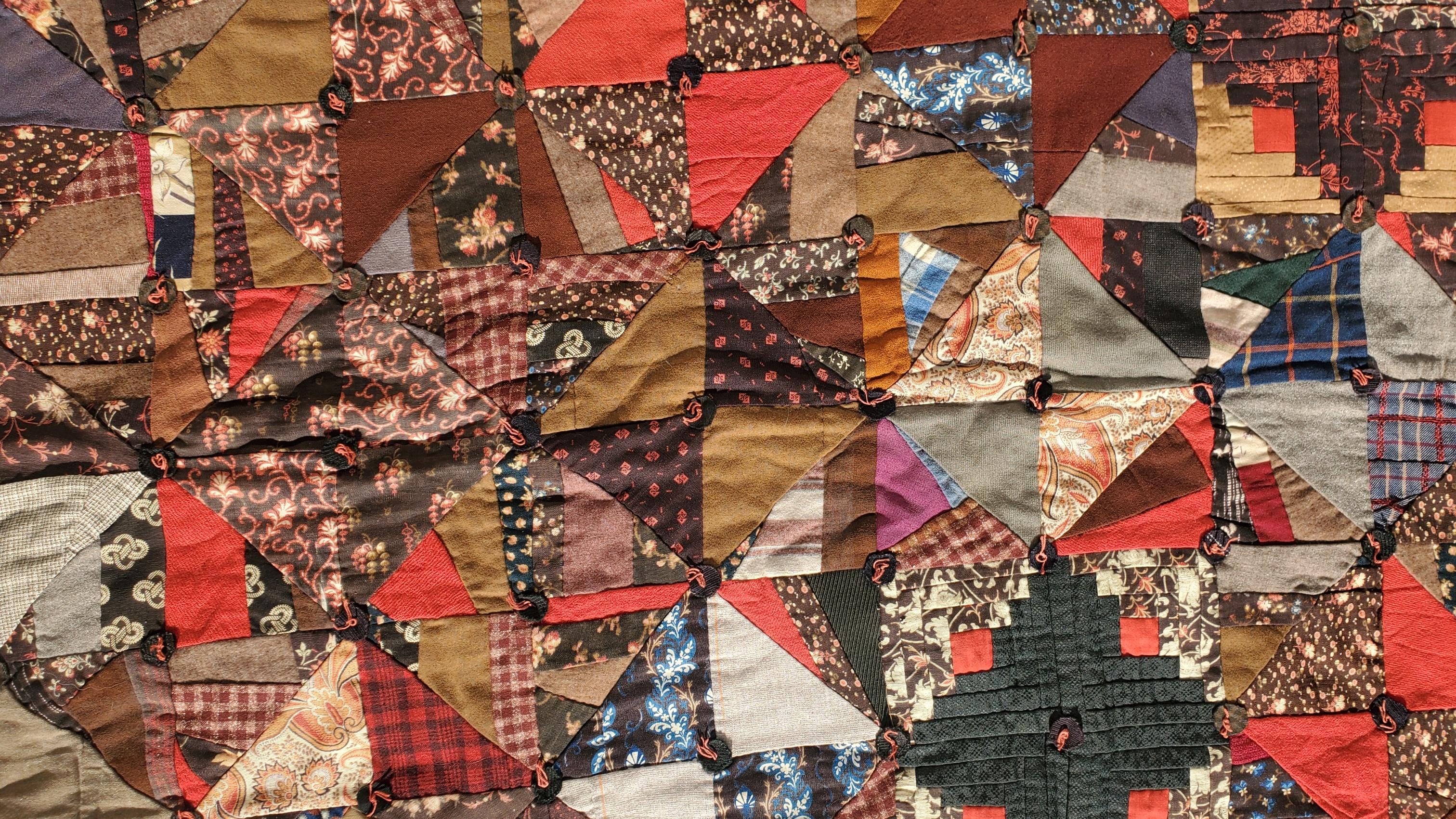19thc Pennsylvania Wool Contained Crazy Quilt In Good Condition For Sale In Los Angeles, CA
