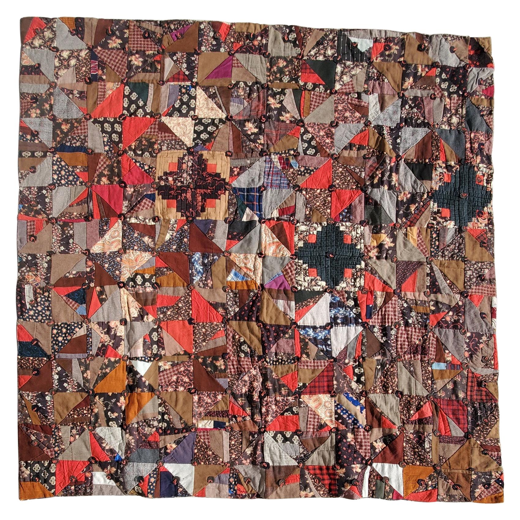 19thc Pennsylvania Wool Contained Crazy Quilt For Sale