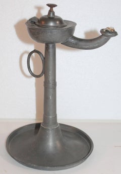 19th Century Pewter Betty Lamp in Trumpet Form