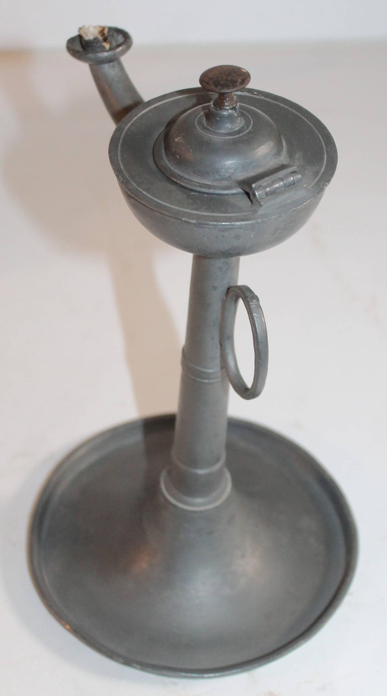 19th Century Pewter Betty Lamp in Trumpet Form For Sale at 1stDibs