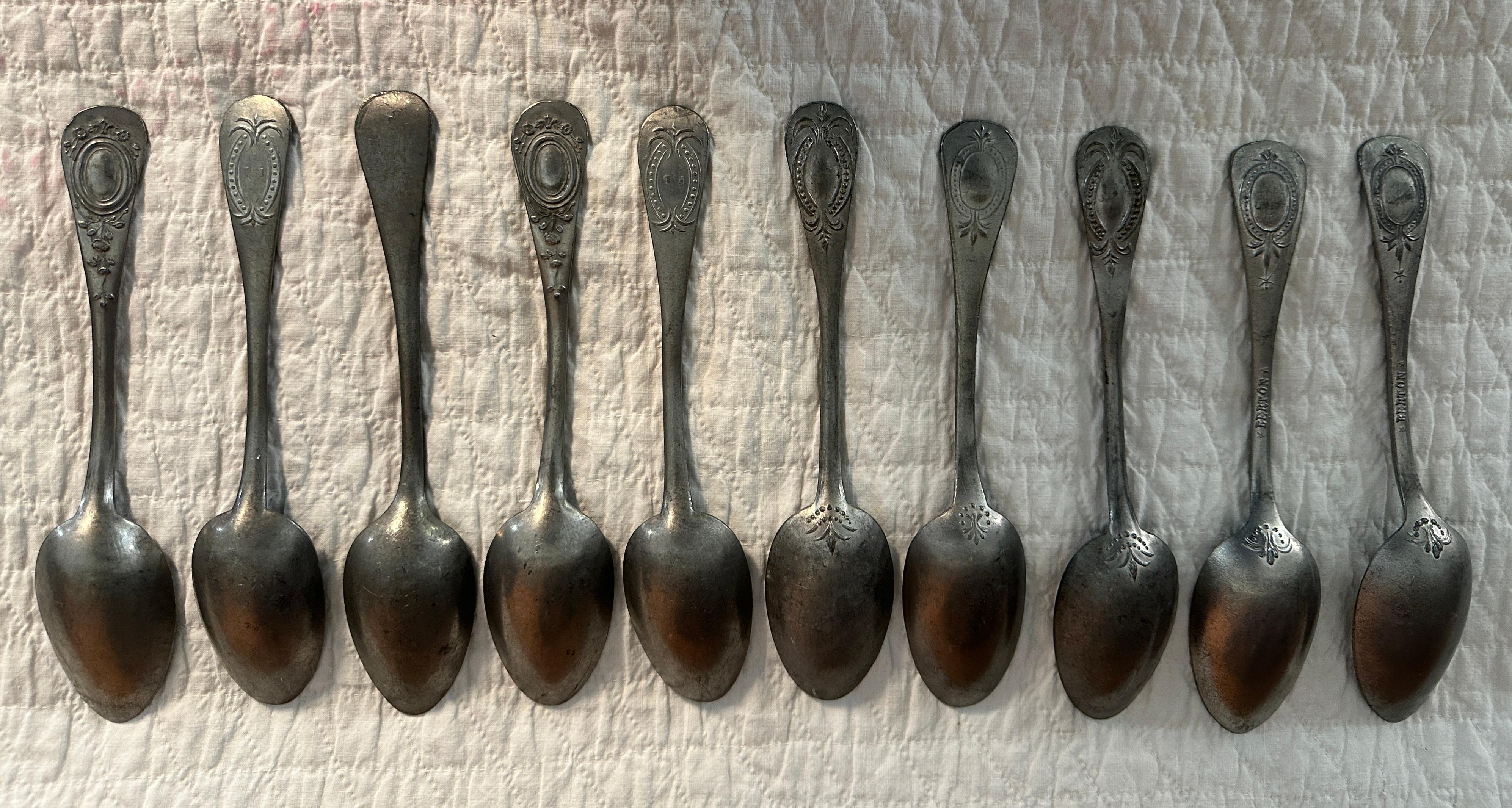 American 19Thc Pewter Serving Spoons -10 Pcs. Set For Sale