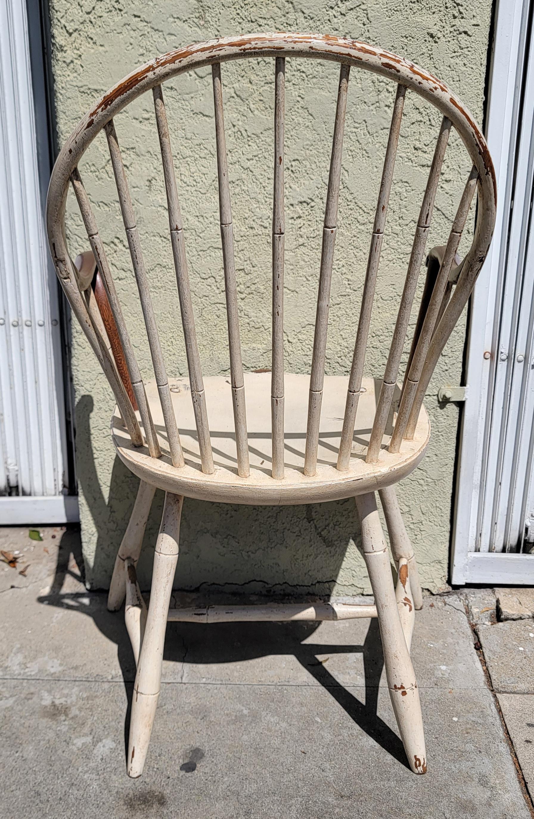 Country 19th C Philadelphia Extended Arm Windsor Chairs, Pair