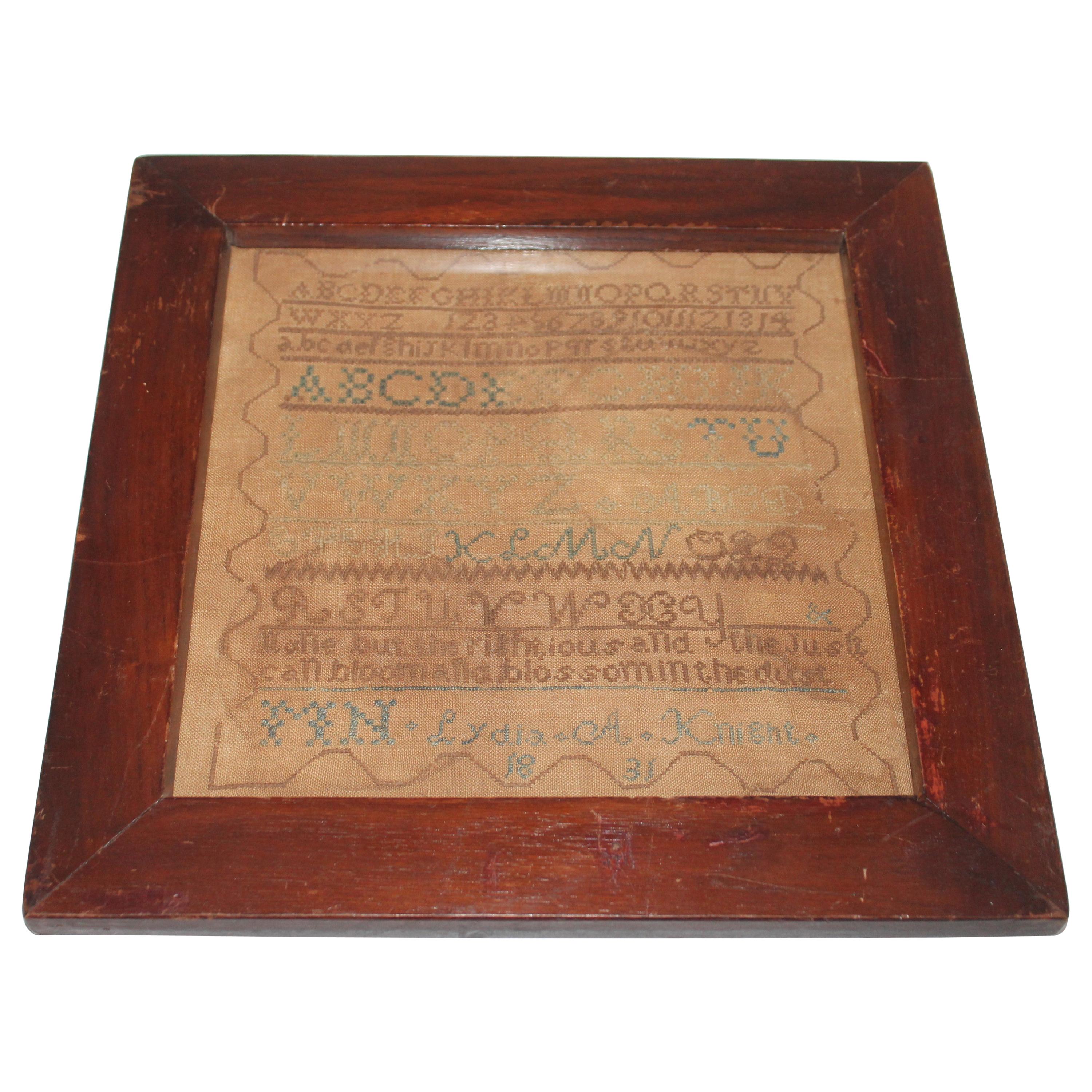 19th Century Philadelphia Sampler in Antique  Frame -Dated 1831 For Sale