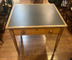 19thc Pine Gaming Table with Black Leather Top