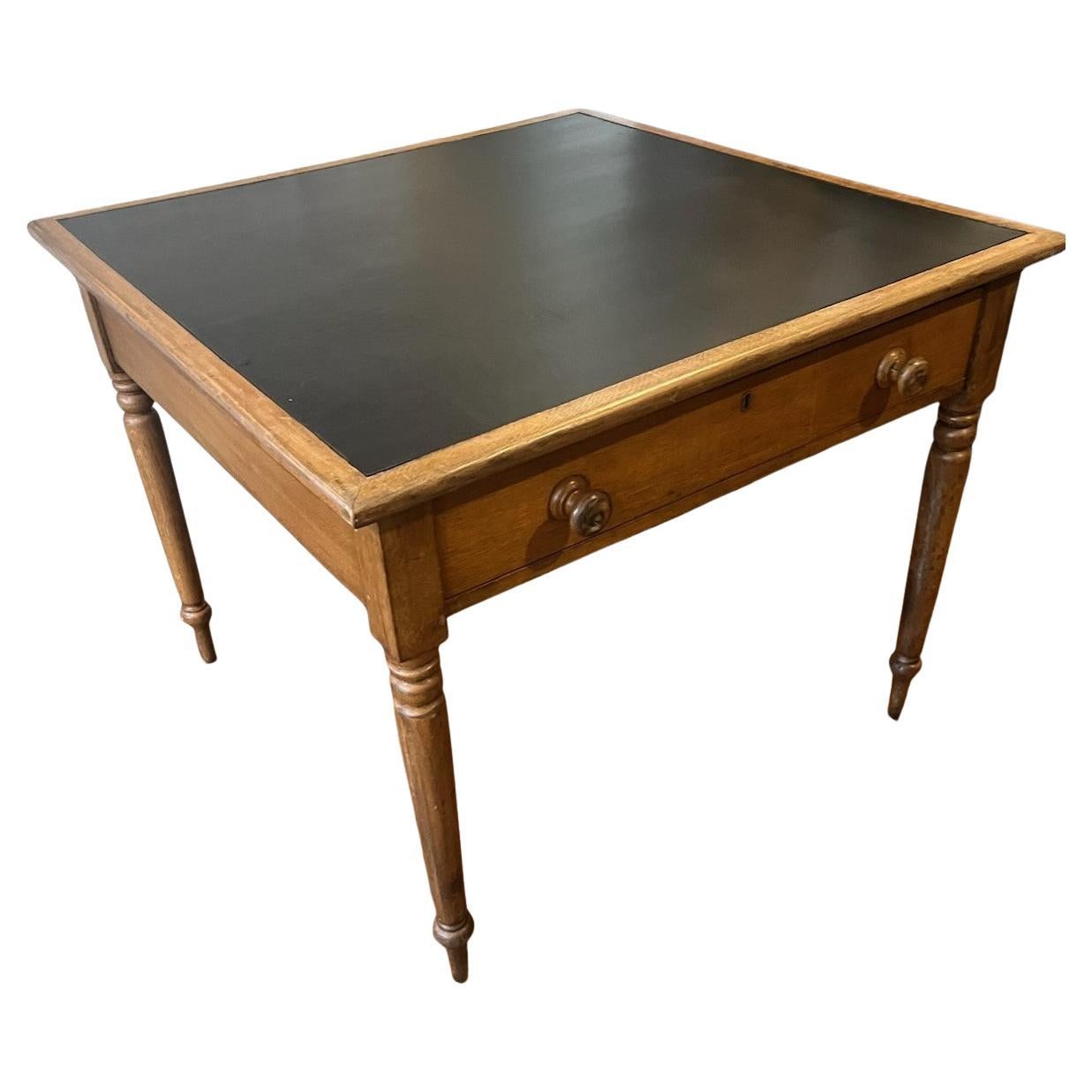 19thc Pine Gaming Table with Black Leather Top