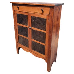 19Thc Pine & Punched Tin Doors Pie Safe Cabinet