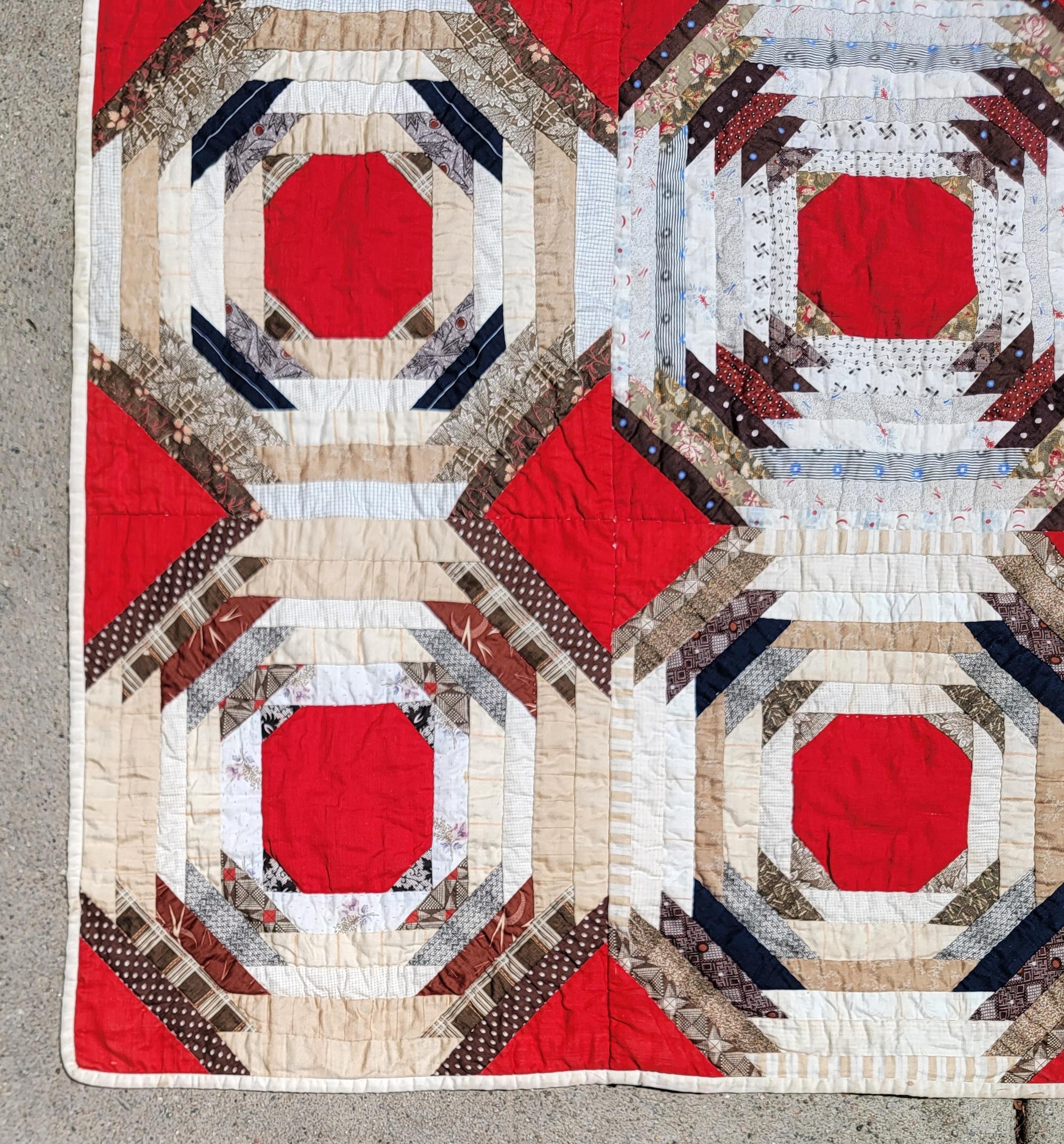 American 19th C Pineapple Log Cabin Quilt from New England For Sale