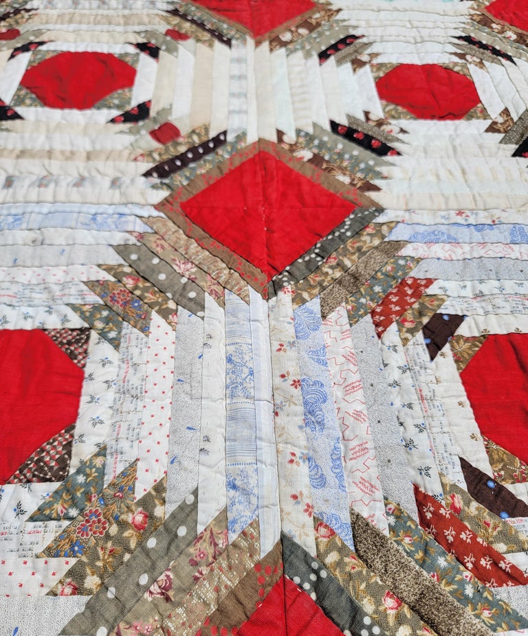 19th Century 19th C Pineapple Log Cabin Quilt from New England For Sale