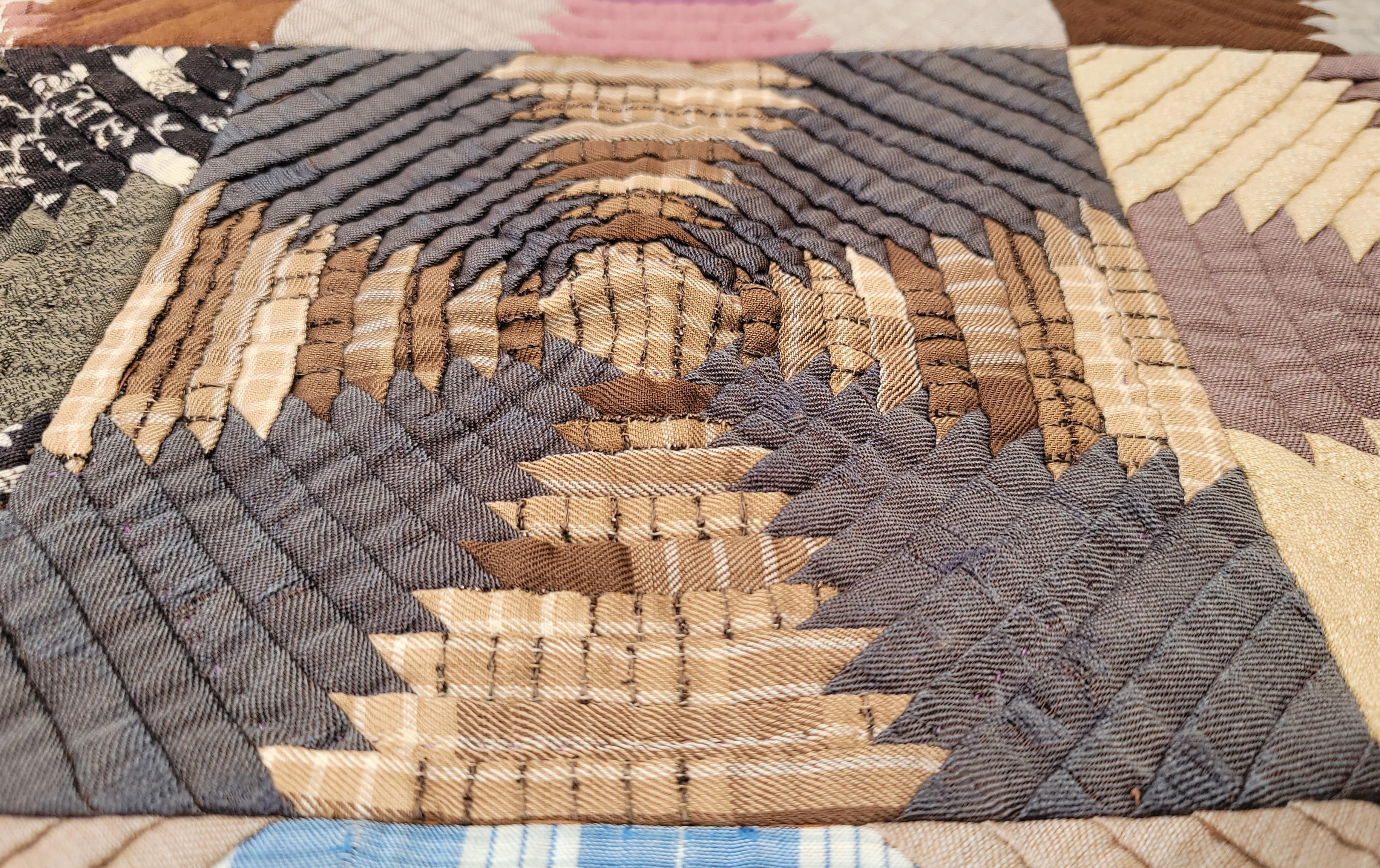 19thc wool pineapple log cabin quilt in pristine condition. This fine mini pieced log cabin quilt is from Lancaster County,Pennsylvania and was made in the 1870's and in pristine condition.From a private collection.