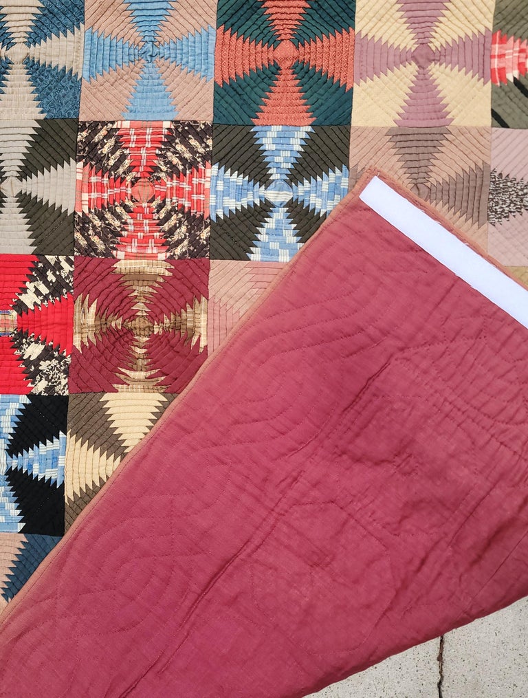 19thc Pineapple Log Cabin Wool Quilt at 1stDibs