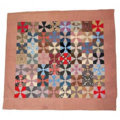 19thc Pineapple Log Cabin Wool Quilt