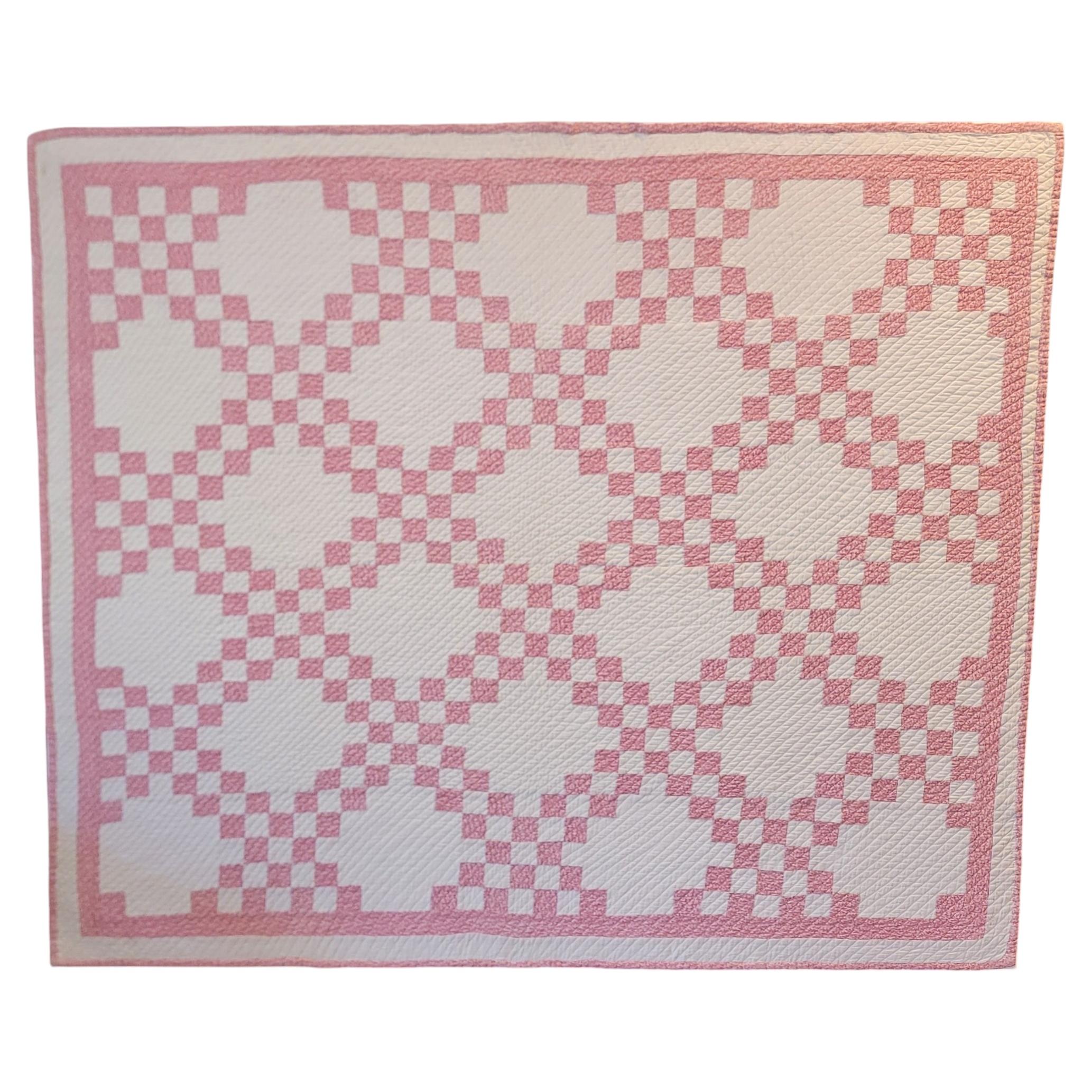 19Thc Pink & White Postage Stamp Chain Quilt For Sale