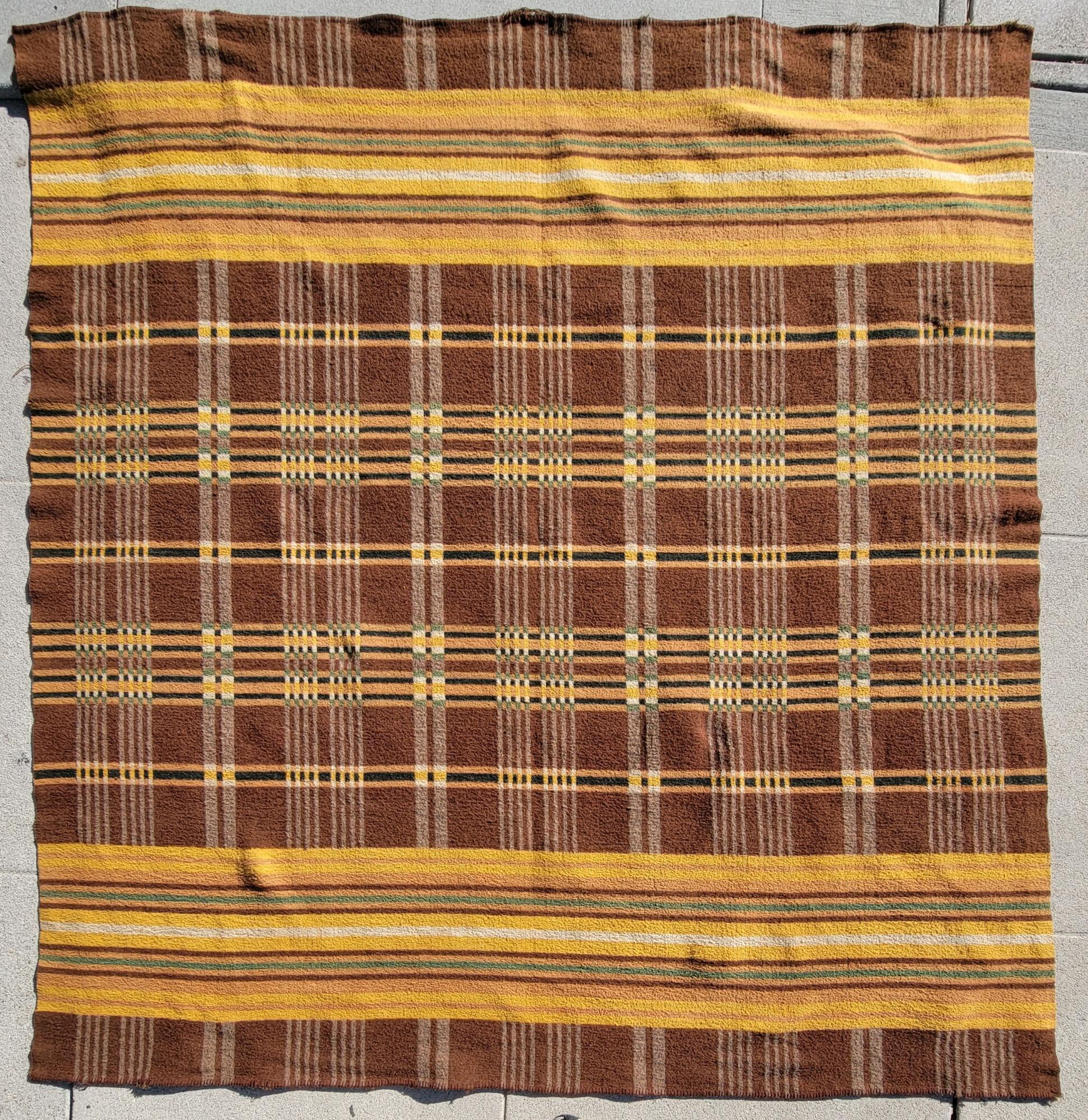 Adirondack 19thc Plaid Blanket All Wool Blanket For Sale